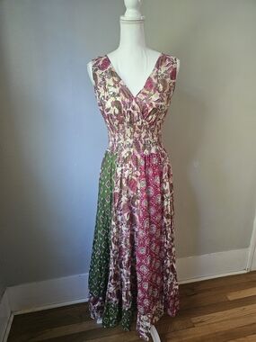 Hannah Pink and Green Paisley V-Neck Maxi Dress